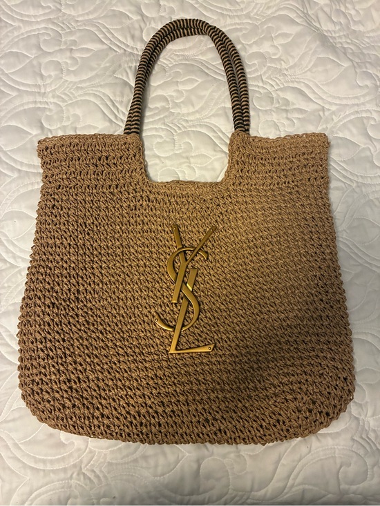 N/A Handbags - Lafite Grass Woven Tan Tote with Gold Logo. Large Size.